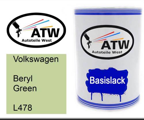 Volkswagen, Beryl Green, L478: 500ml Lackdose, von ATW Autoteile West.